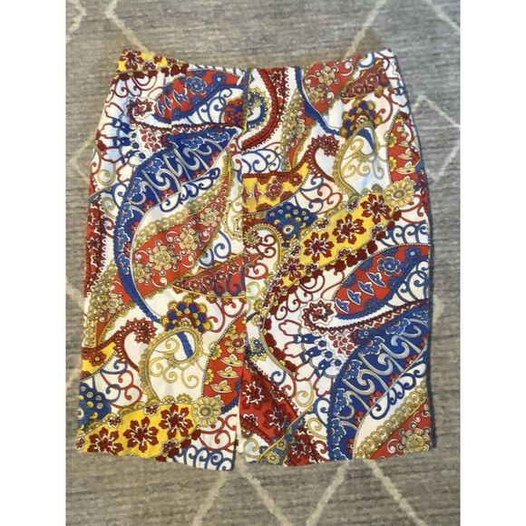 Talbots Womens Red Blue Floral Paisley Pattern Pencil Skirt Size 12 Business - Picture 2 of 4
